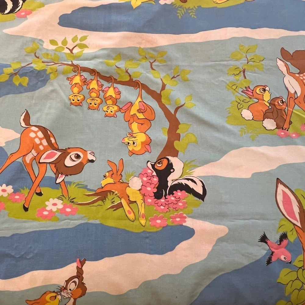 Vintage Disney Bambi Twin Sheet Set Pillowcase Sears Perma Prest Percale